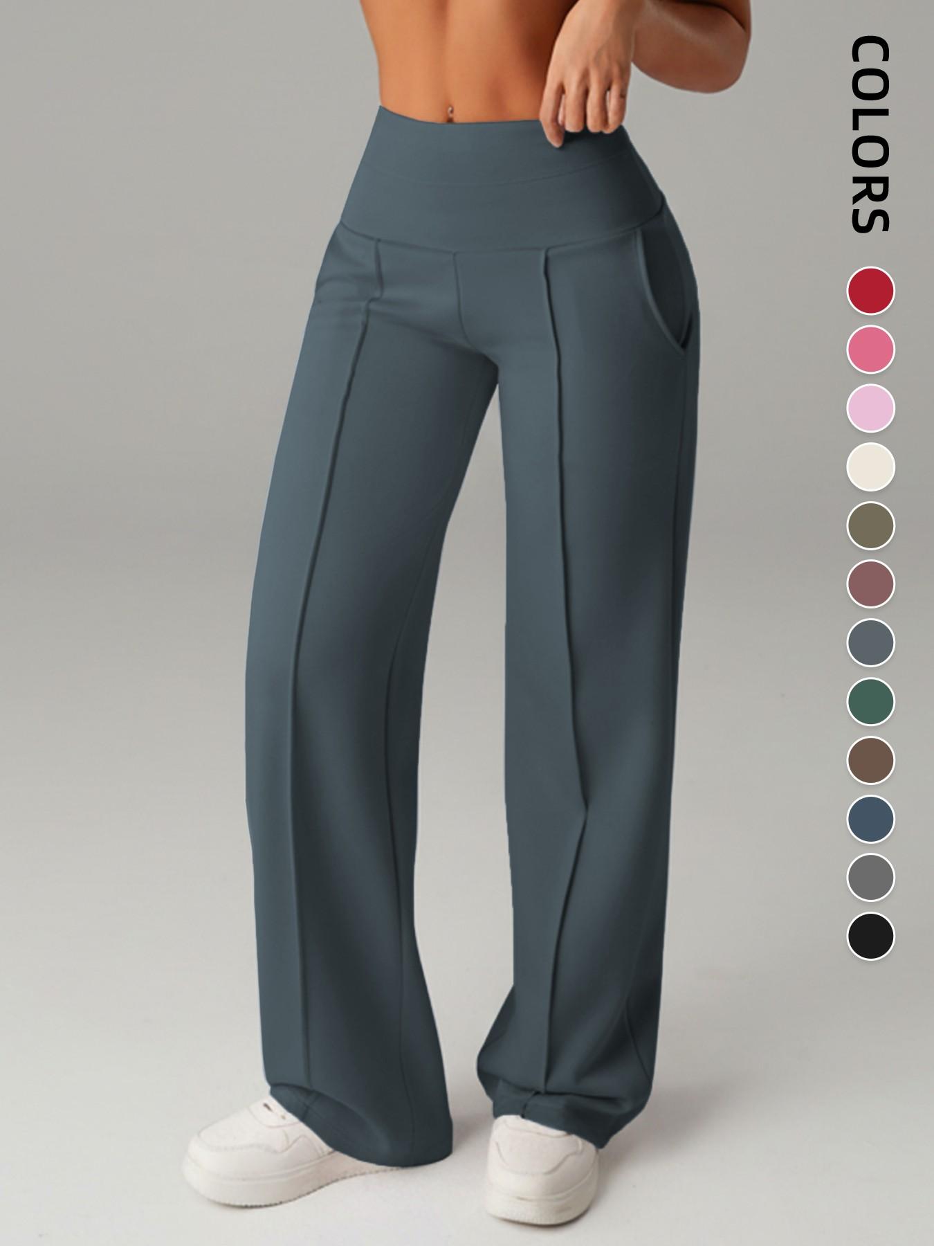 Women's Plain Loose Straight Leg Pants, Wide Leg High Waisted Athletic Sporty Casual Sweatpants with Pockets, Comfortable Daily Wear [Fits Small - Size Up Recommended]