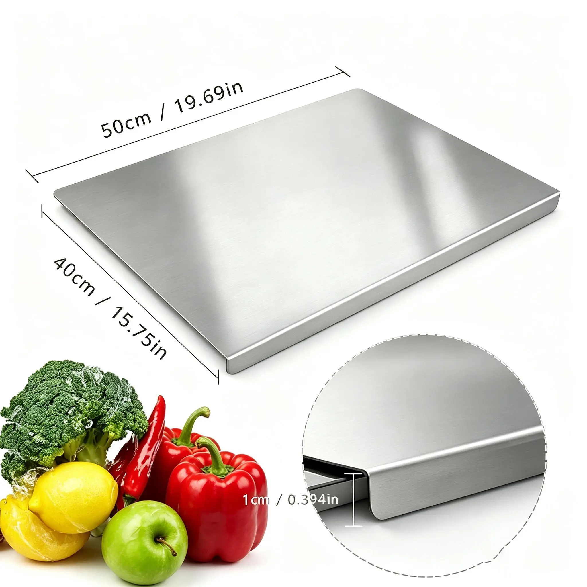 Stainless Steel Food Cutting Board 40x30cm, Durable Large Kitchen Chopping Block for Meat, Fruit, Vegetables and Baking, Easy to Clean, Suitable for Daily Use, Cutting Boards for Kitchen