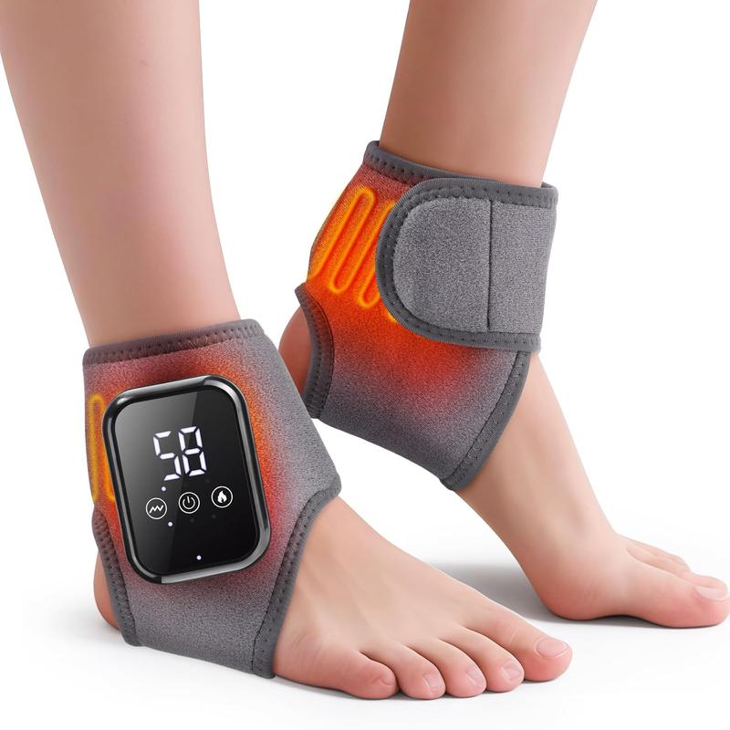 Heated Ankle Massager with Vibration, 3 Heating Levels, Foot Massage Device, Ankle Heating Pads, Heated Ankle Wrap for Sports Relax Home/Travel, Relaxation Aid