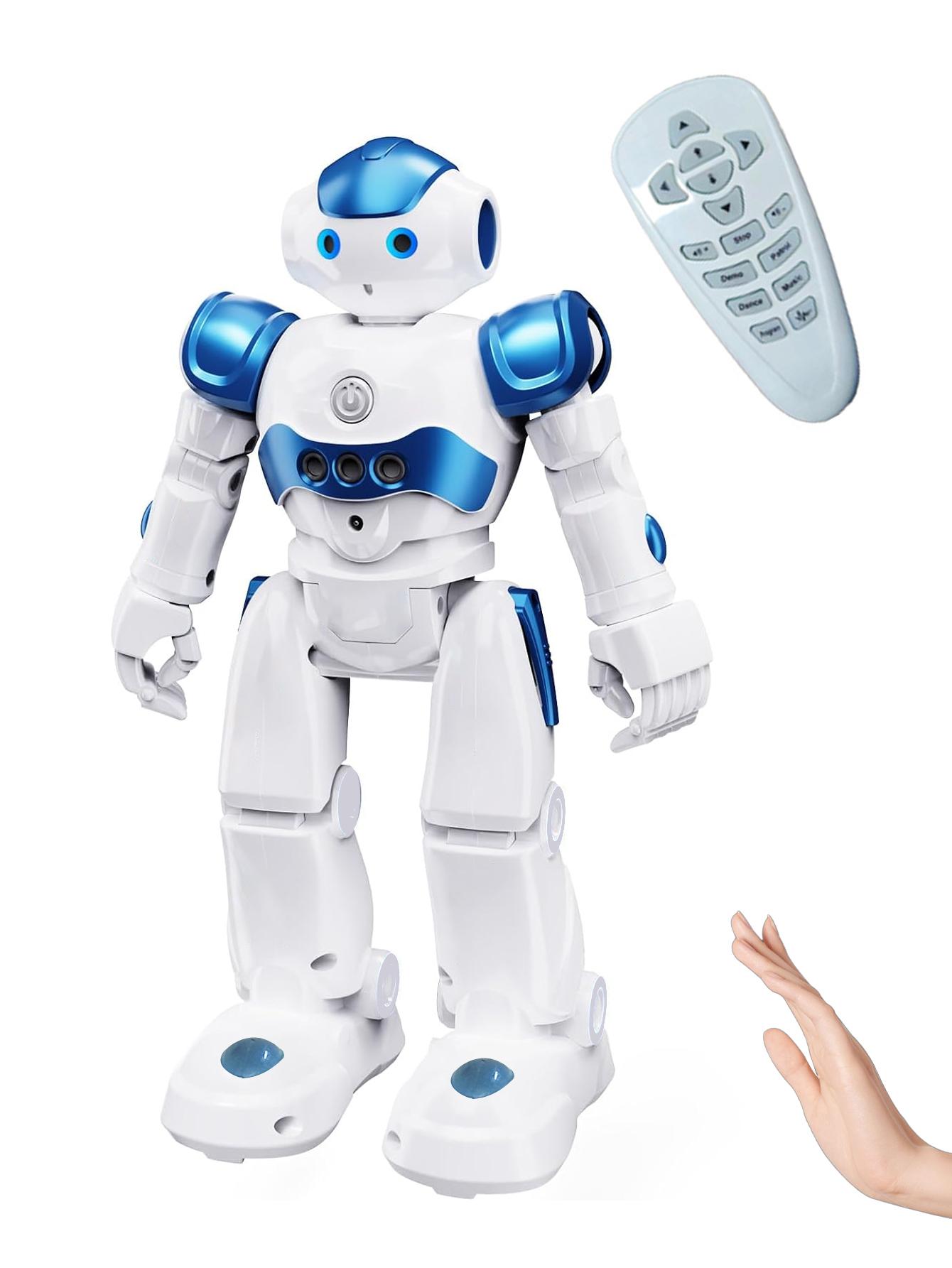 Programmable Robot Toy with Wireless Remote and Gesture Sensing, Smart Rechargeable Robot with Lights, Music, Dance, Gift for Kids Ages 3-9
