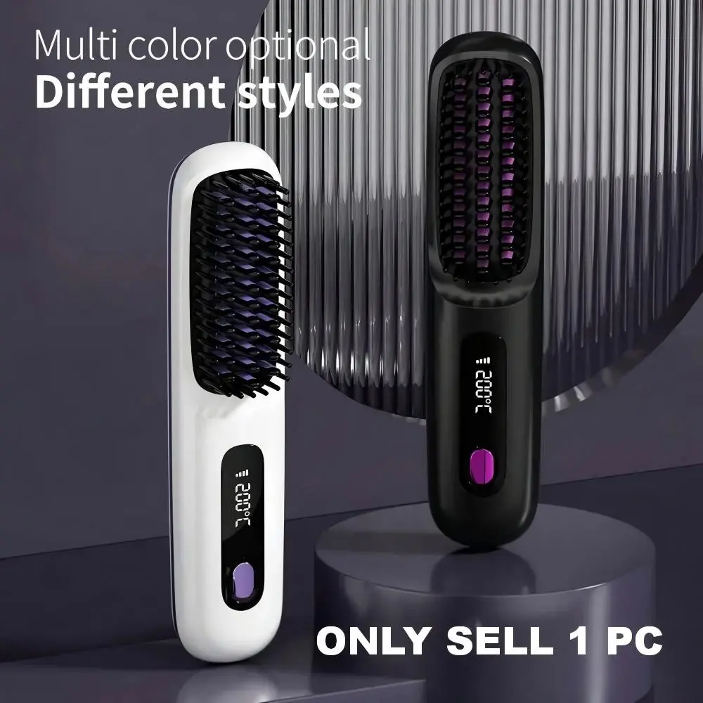 Portable Cordless Hair Straightener with LCD Display, Type‑C Rechargeable 2000mAh Battery, Fast Heating Design, 3D Smooth Comb Teeth, Multi‑Level Temperature Control, Professional Hair Styling Tool for Home & Travel, Perfect Gift Choice for Women