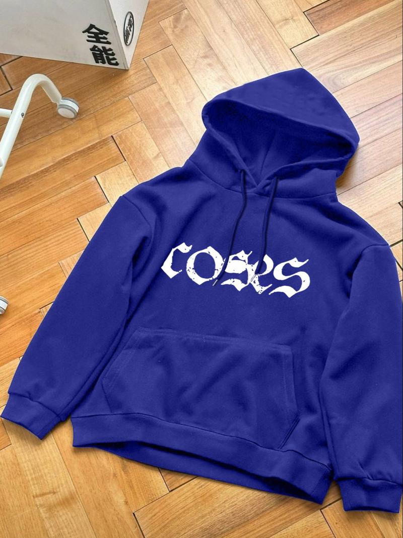 Street Fashion Pink Rose & Letter Print Hoodie - Retro Style Fleece-Lined Hooded Sweatshirt for Men in Colorful Blue/Black/Dark Green/Coffee, Autumn Winter Trendy Casual Pullover