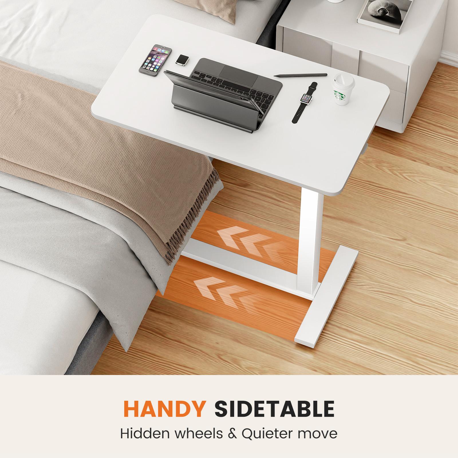 Overbed Bedside Table with Wheels, Adjustable Hospital & Home Use Bed Table, Rolling Laptop Table, Mobile Standing Desk White
