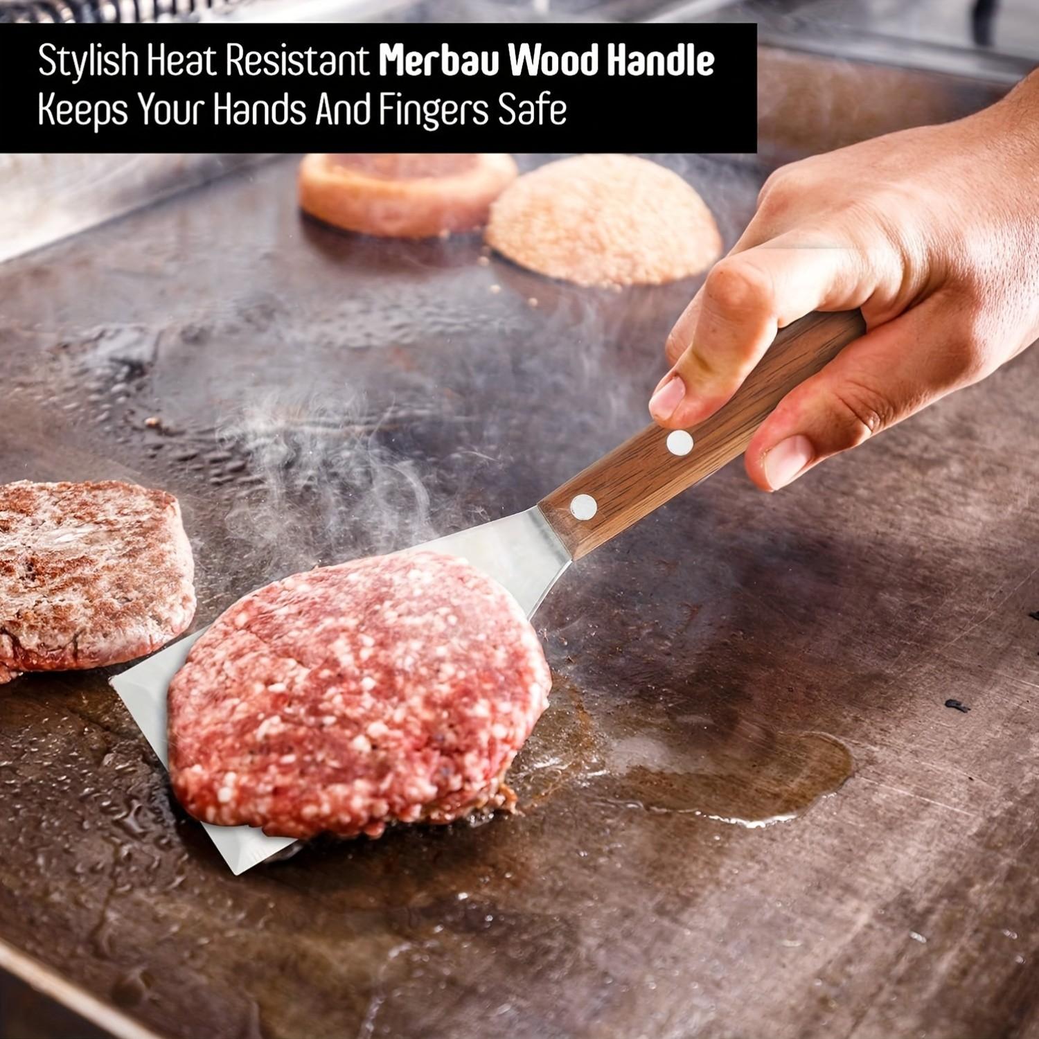 Stainless Steel Cake Spatula with Wooden Handle, BBQ Grill Tool, Ideal for Cast Iron Pans, Grills, and Baking, Cooking Utensil