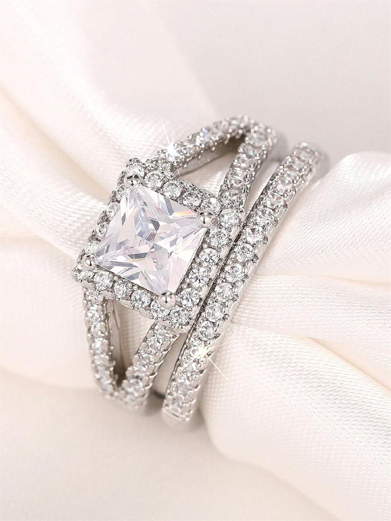 Women's Elegant Rhinestone Decorated Ring (3pcs/set), Exquisite Trendy Rings, Fashionable Hand Jewelry for Women As Gift, Elegant Casual Ring
