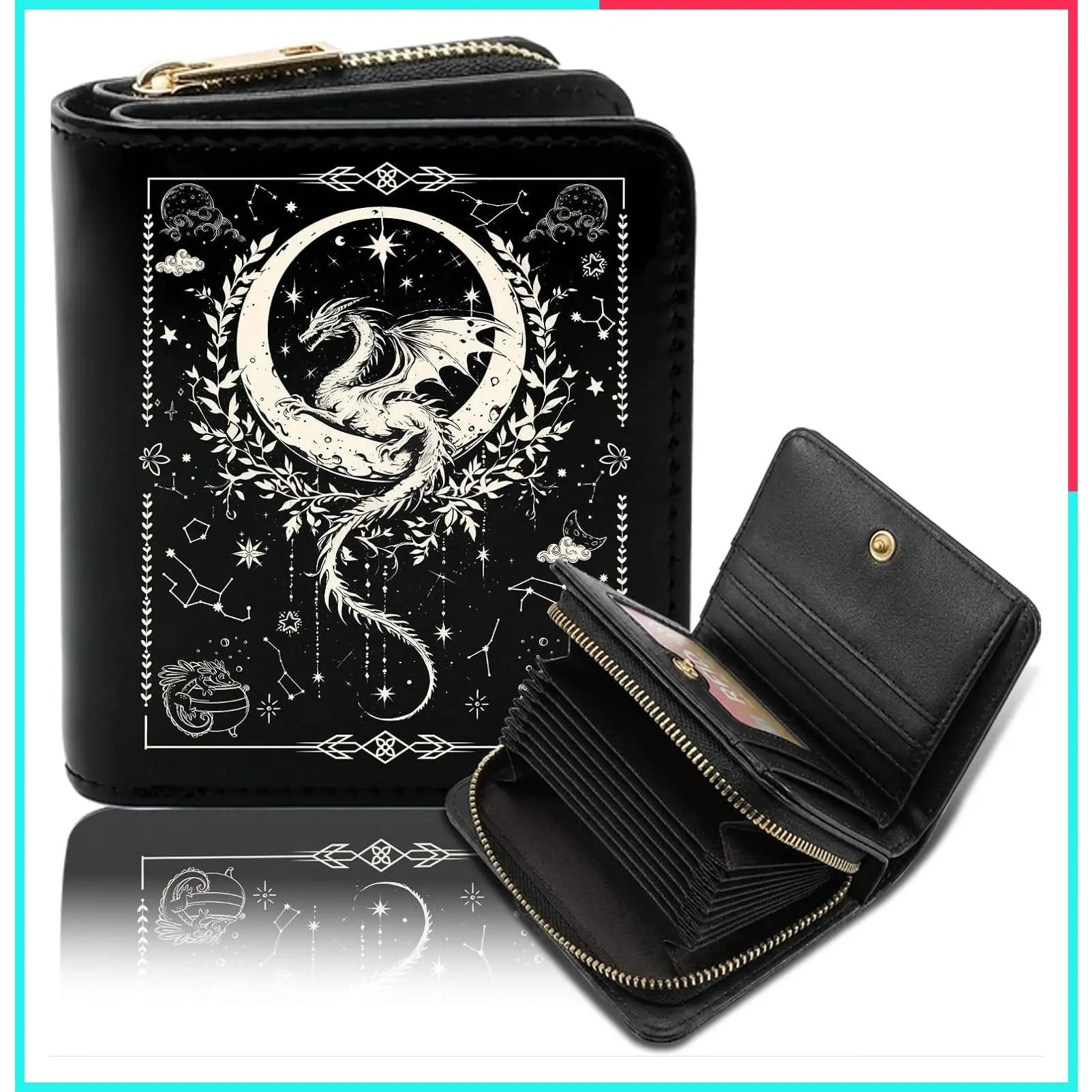 Gothic Anime Dragon Accordion Wallet for Women, Large Capacity PU Leather Card Case Money Organizer, Credit Card Holder, Birthday Gift