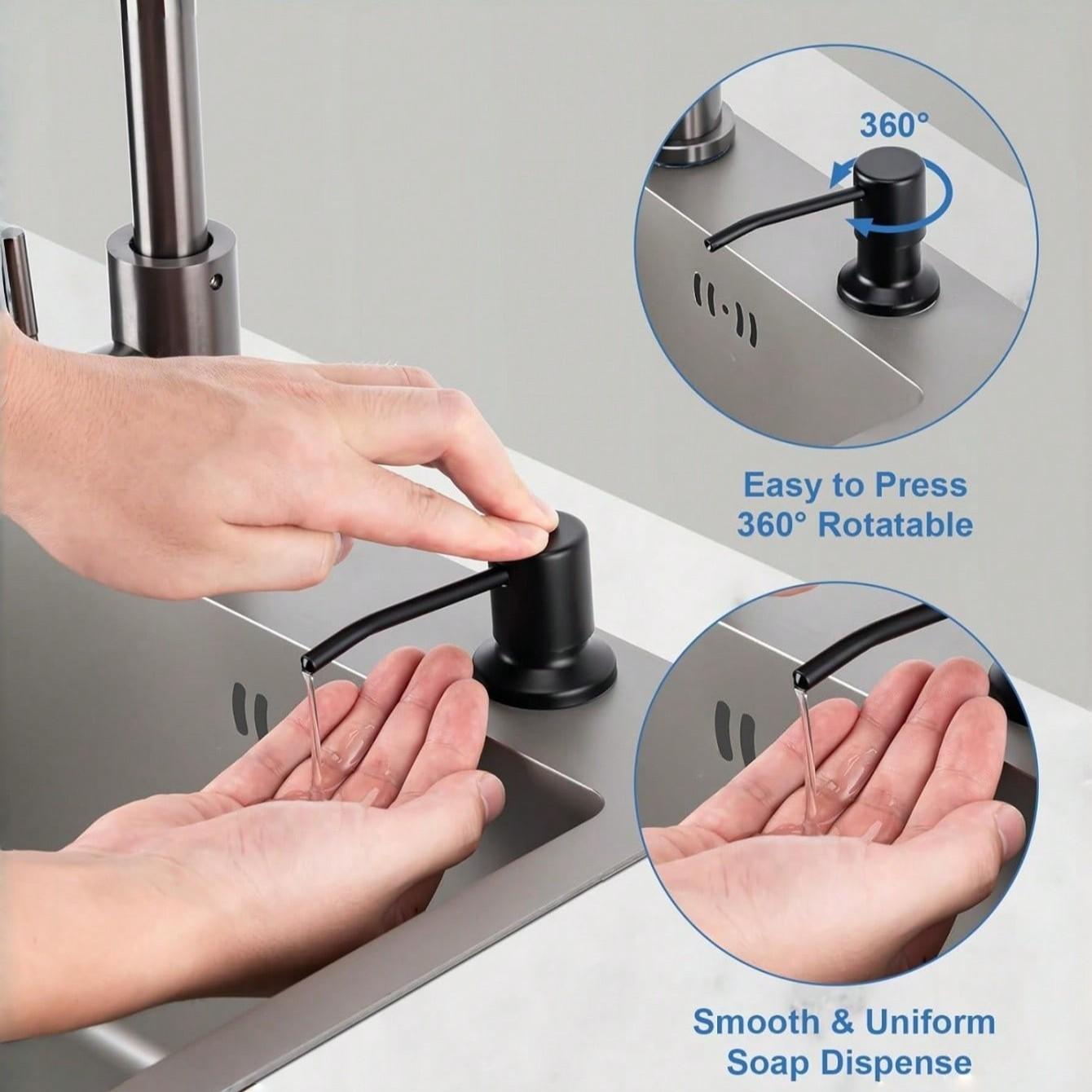 Kitchen Sink Liquid Soap Dispenser Pump Set, Extended Silicone Tube Press Head Kit, Stainless Steel Press Head, Soft Hose Bottle Accessories