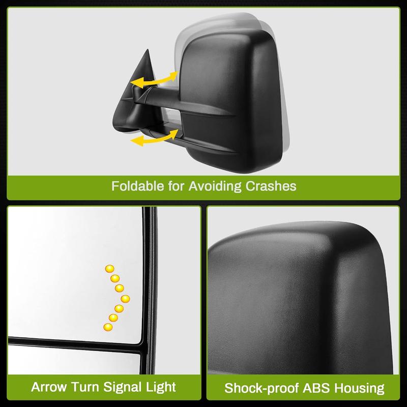 OEDRO Extendable Tow Mirrors Compatible with 2003 2004 2005 2006 Chevy Silverado Tahoe GMC Sierra Extendable Tow Mirrors, Arrow Signal Light Powered Heated