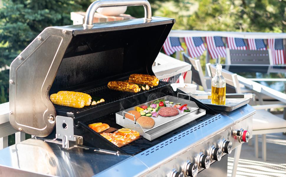 GGC Stainless Griddle for Gas Grills, Flat Top Griddle for Gas Stoves, Camping Stoves, 18" x 12.5" Nonstick Cooking Griddles for Charcoal, Tailgating, Parties