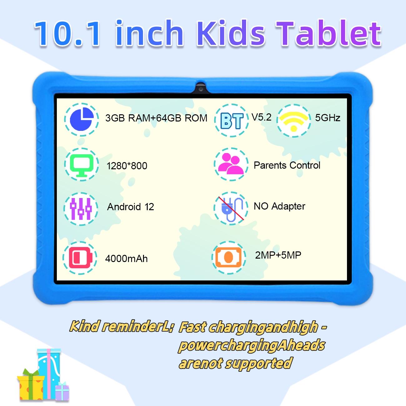 [New Gift Product] 10.1-inch Android tablet with anti-drop tablet case. Portable 5G WIFI Bluetooth dual-camera, high-definition IPS screen, with shockproof protective case, supports parental control, children's learning, online classes, games, Gift