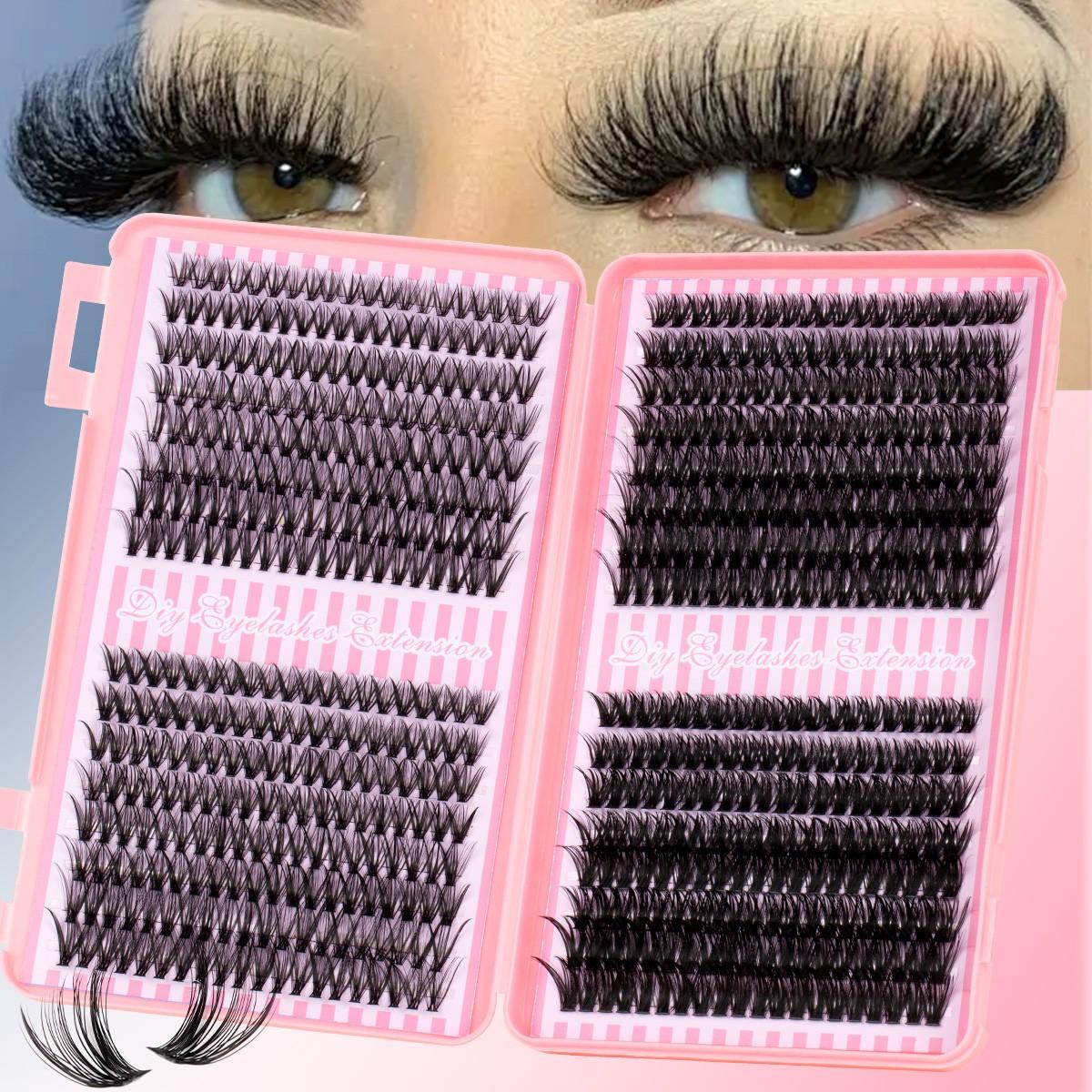 Natural Dense Eyelash Cluster Kit 30-80D/60-100D, Soft Long-Lasting Lashes, D Curl DIY Extension Set Includes Bond&Seal &Remove&Eyelash Tweezers，Easy at-Home DIY with Multiple Lengths Available, Eyelash Extensions