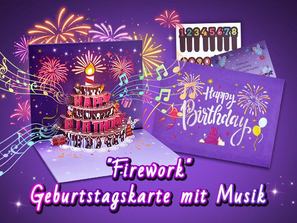 Happy Birthday Gift Card with DIY Number 1-99, Purple Birthday Card for Women with 3D Birthday Cake, Firework, Music, Envelope, Pop Up Greeting Card