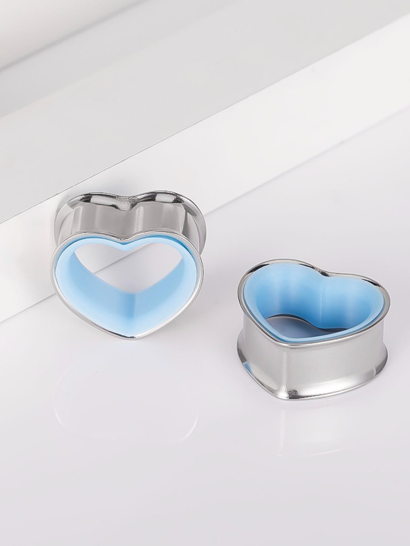 vanku 2pcs Glow in the Dark Heart Shaped Ear Gauges, 316L Stainless Steel, Hypoallergenic, Double Flared, Luminous Piercing Jewelry for Women Men
