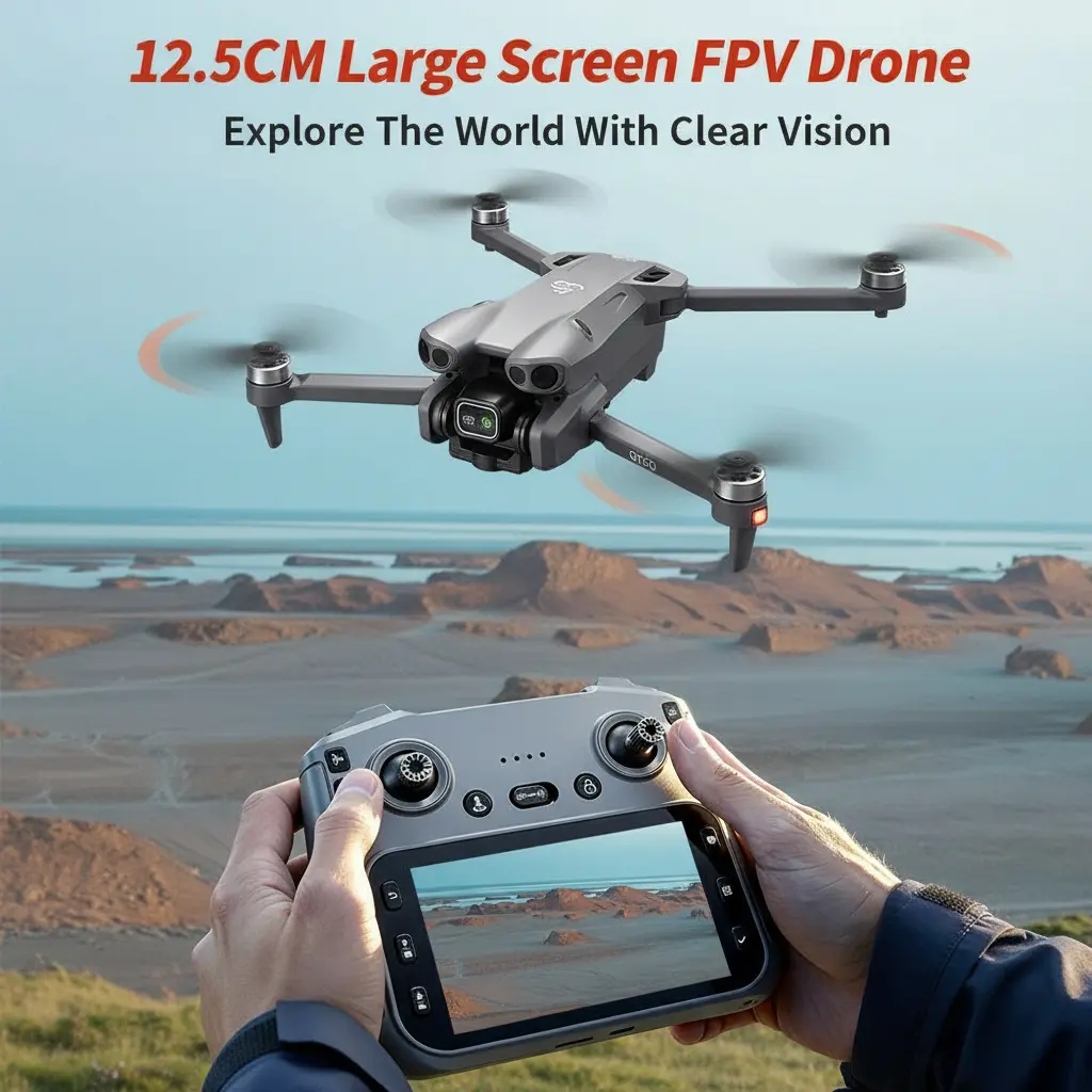 12.5CM Large Screen Remote Control Camera Drone, Foldable FPV Quadcopter for Adult Aerial Photography