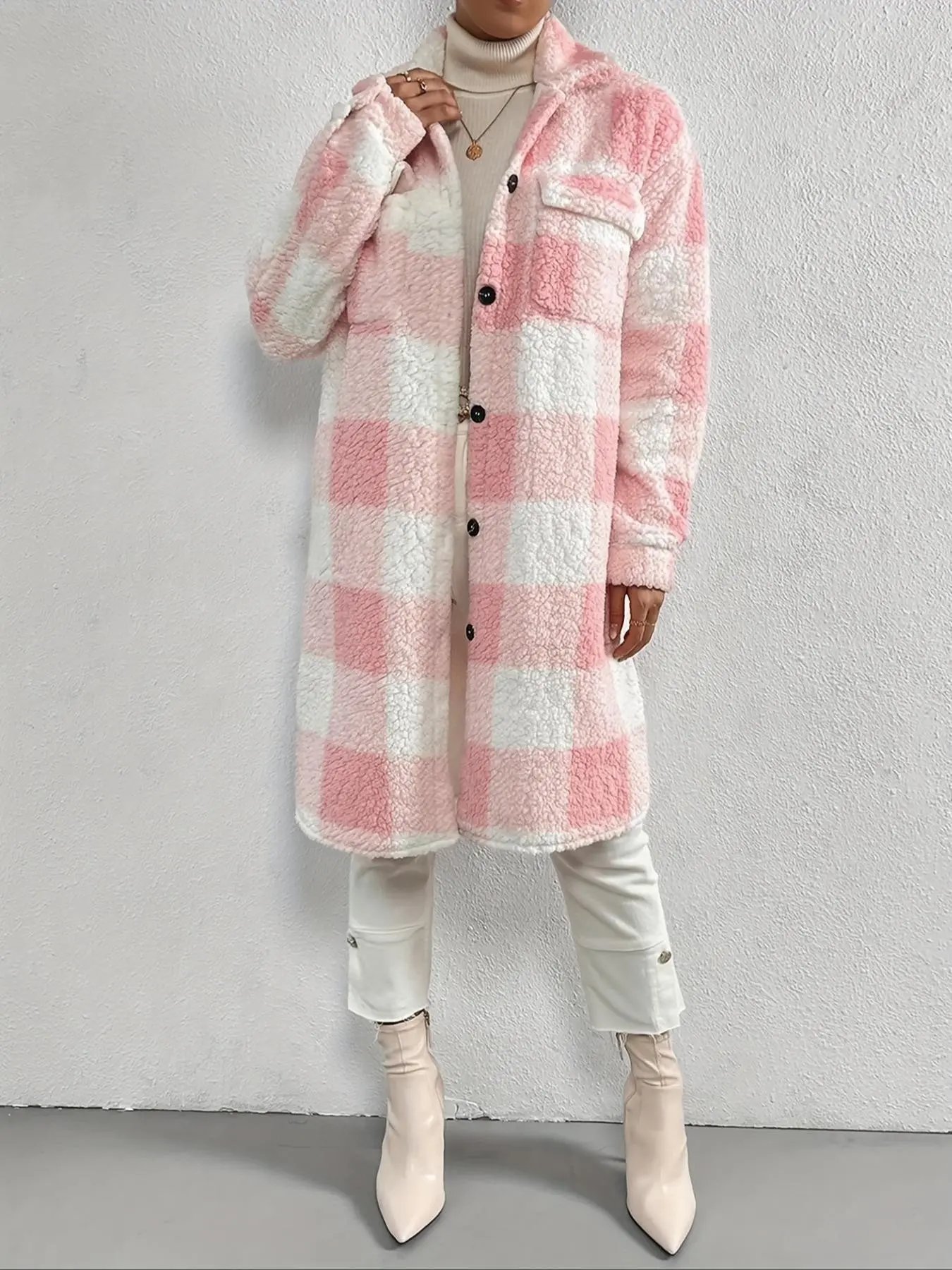Women's Long Plaid Coat, Jackets, Classic Retro Sweet Cool Style, Side Slit Dual Pockets, Windproof Long Sleeve, Fall Winter Casual Outerwear