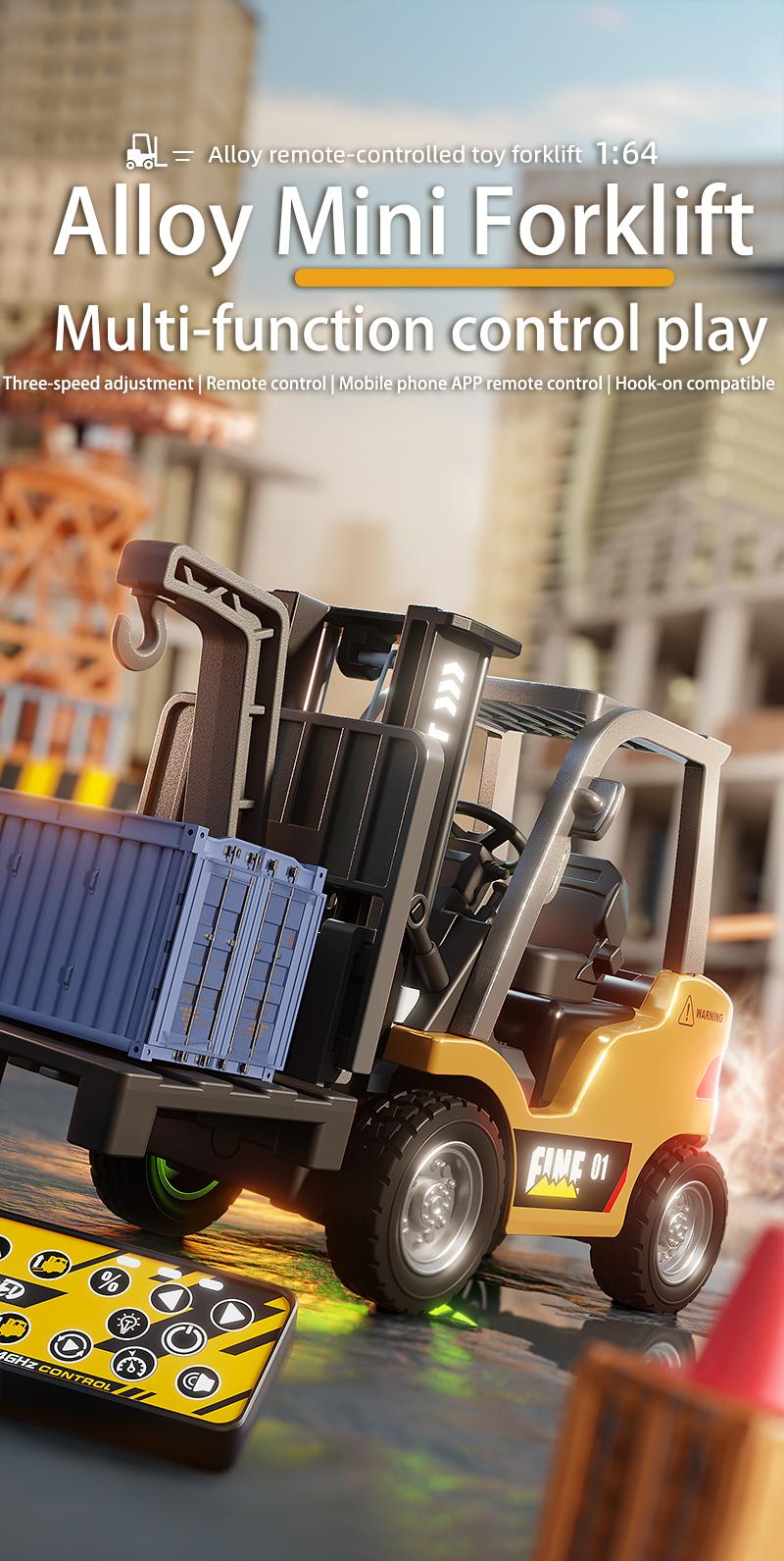 Hotfree Mini RC Construction Truck Toys, 1/64 Scale Alloy Excavator & Forklift with Lights and Sounds, USB-C Rechargeable Remote Control Vehicle Set, Birthday Christmas Gift for Boys Kids & Adults