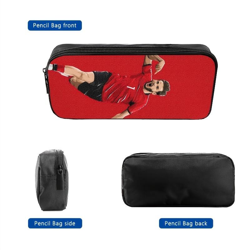 Unisex Football Theme 3-Piece Backpack Set - Durable Waterproof Scratchproof School Bag with Lunch Box, Pencil Case, Zipper Closure, Breathable Padded Straps, Fits 15in Laptop (No.1 Jersey Player Image on Solid Red Background)