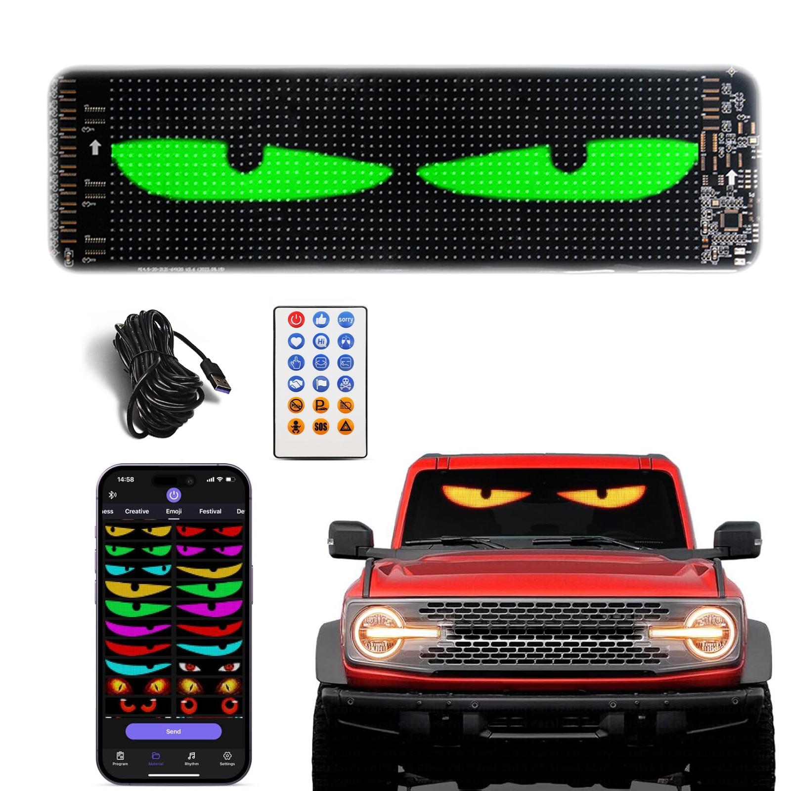 Programmable LED Car Windshield Display, APP & Voice Control, Customizable Devil Eye Animation Panel for Trucks, Cars & Vehicles, Car Ornament