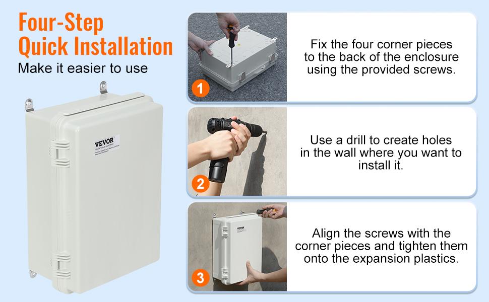 VEVOR Outdoor Electrical Junction Box, 16.93x 12.99x 7.09 in, ABS Plastic Electrical Enclosure Box with Hinged Cover Stainless Steel Latch, IP67 Dustproof Waterproof for Outdoor Electrical Projects
