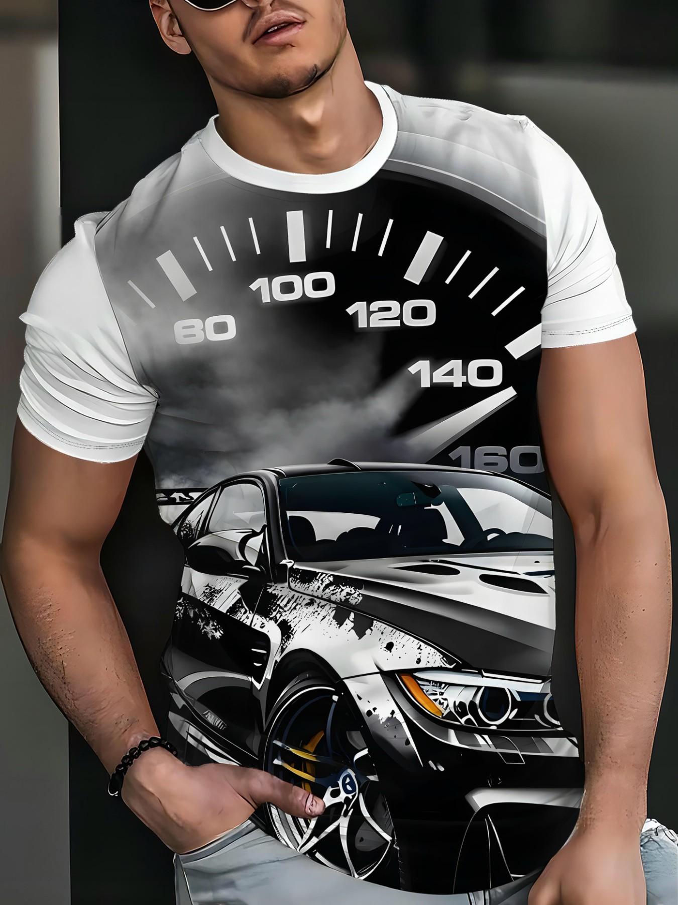 Men's Short Sleeve T-Shirt, Summer New Loose Fit, Racing Print, Street Fashion, Breathable Quick-Dry, Casual Wear, Youth Trendy Style