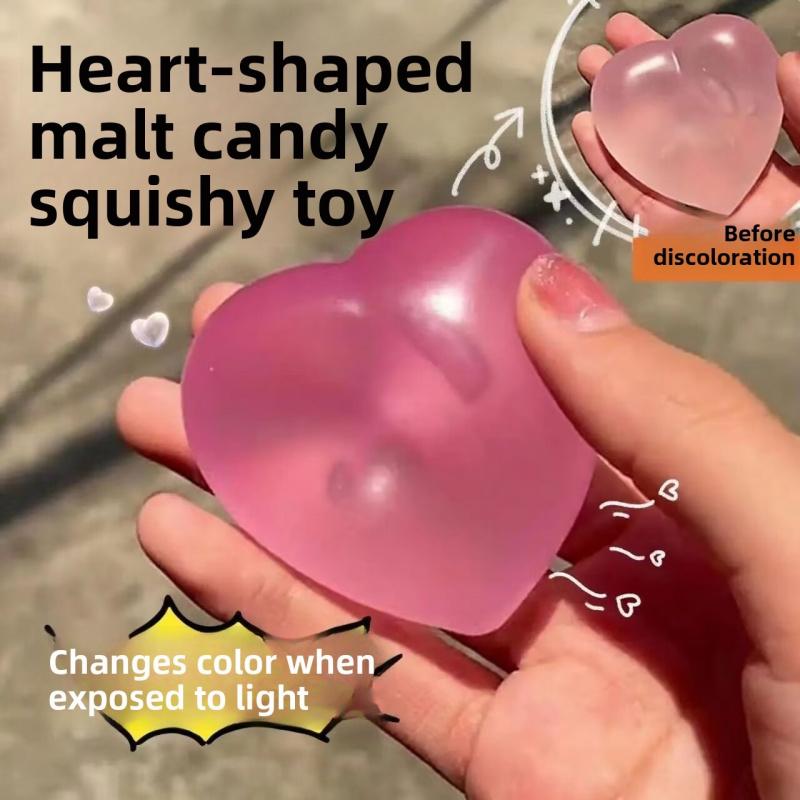 Heart Squishy Stress Relief Toy, Photochromic Maltose Squishy, Moldable Slow Rebound, Anxiety Relief Fidget Squeeze Toy