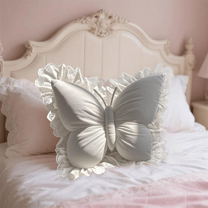 Elegant butterfly shaped lace pillow - suitable for decorating bedrooms, living rooms, or offices all year round, decorative pillow | floral lace design | durable fabric, butterfly decoration holiday gift preferred