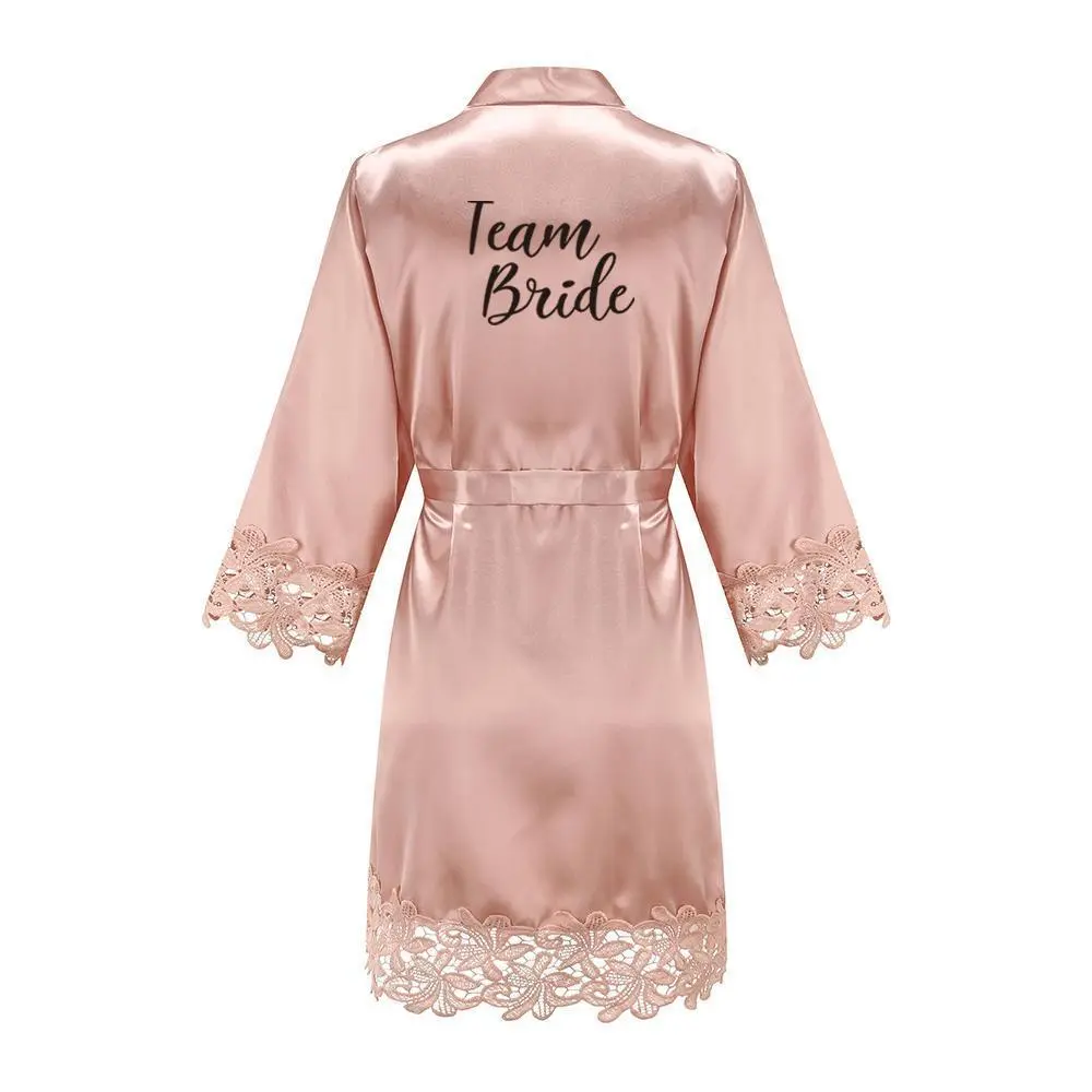 Bridesmaid Robes Rose Gold Bride Robe Wedding Bridesmaid Gift Satin Lace Robe Bridal Dressing Gown Bachelorette Party Pajamas