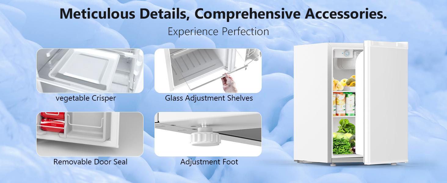 COWAR 2.6 Cu.Ft Mini Fridge with Freezer, Single Door Mini Fridge, Dorm Fridge, Adjustable Thermostat, Mini Refrigerator for Dorm, Office, Bedroom, Stainless Steel