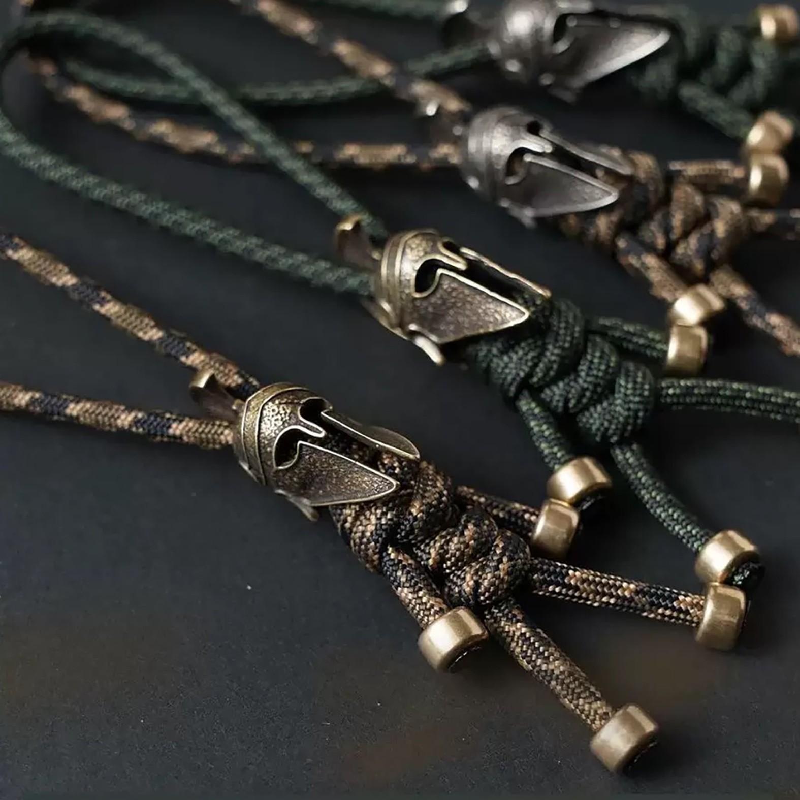 Spartan Warrior Paracord Keychain 2 Pack, Vintage Brass Helmet, Tactical Edc Car Key Holder, Outdoor Camping Gift for Men