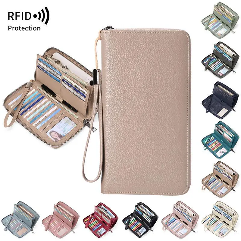 Womens Wallet RFID Blocking PU Leather Zip Around Wallet Large Capacity Long Purse Credit Card Clutch Wristlet | RFID Blocking