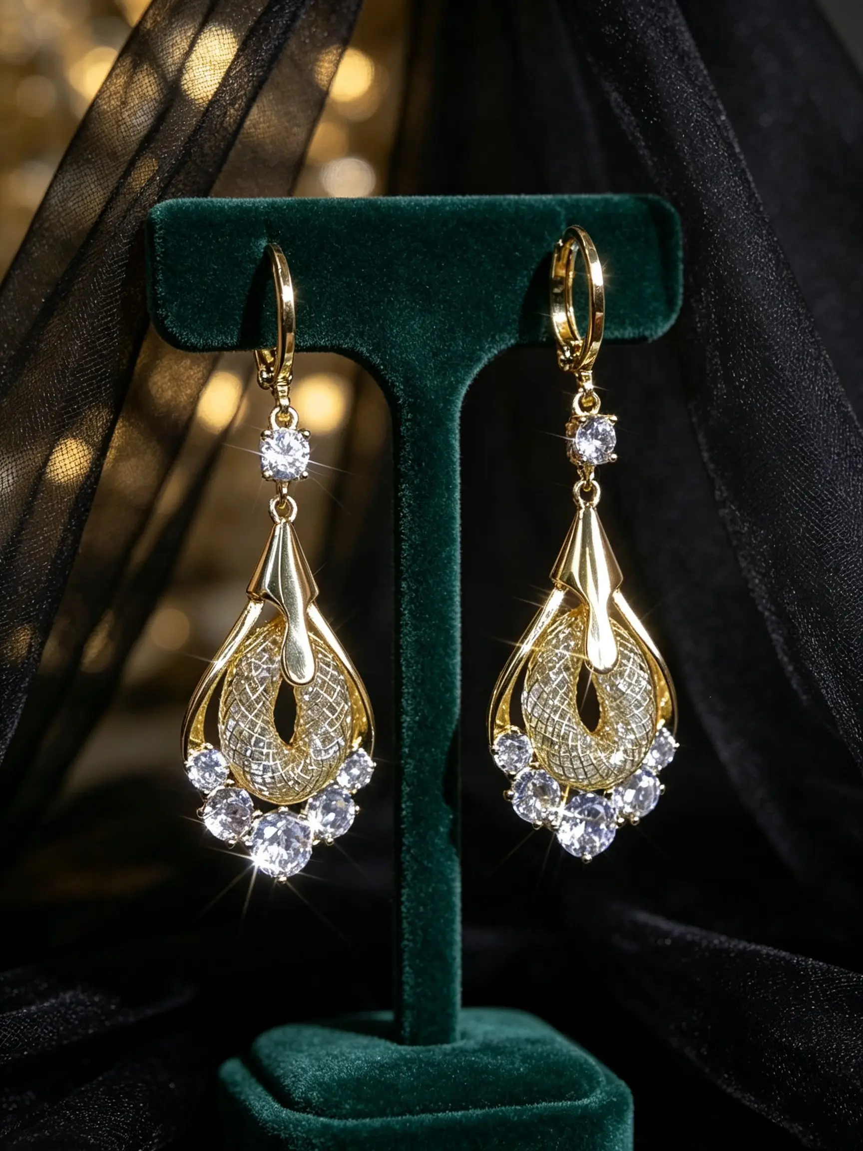 2 Pcs Metal Alloy Cubic Zirconia Dangle Earrings, Sparkling Long Drop Earrings, Perfect for Parties, Birthdays, Retro Women's Jewelry, Fashion Jewelry Earrings