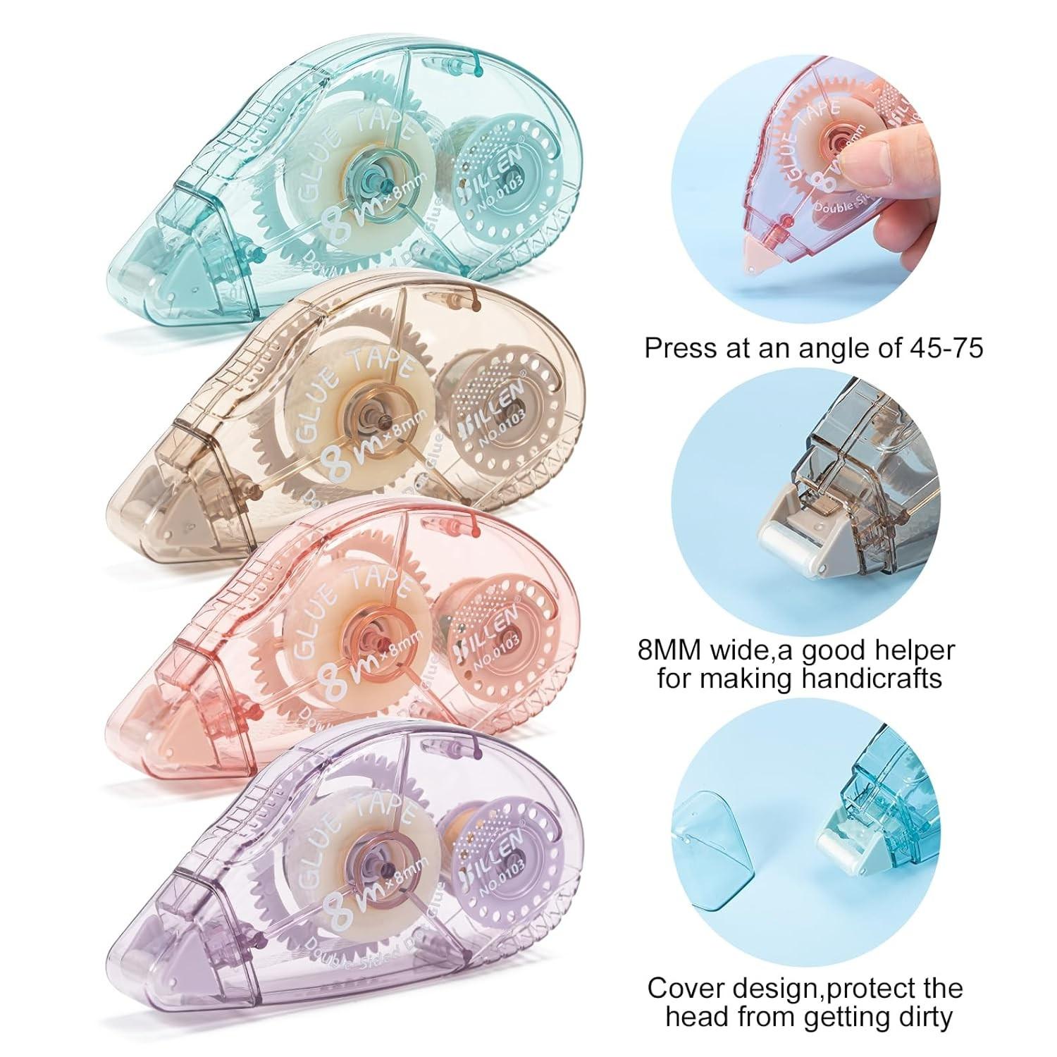 4 Pack Double Sided Tape Rollers for Crafts Scrapbook ,Glue Tape Runner for Kids and Adults,School Office Teacher Supplies (0.31 inch/8mm X 26.25 ft / 8m)