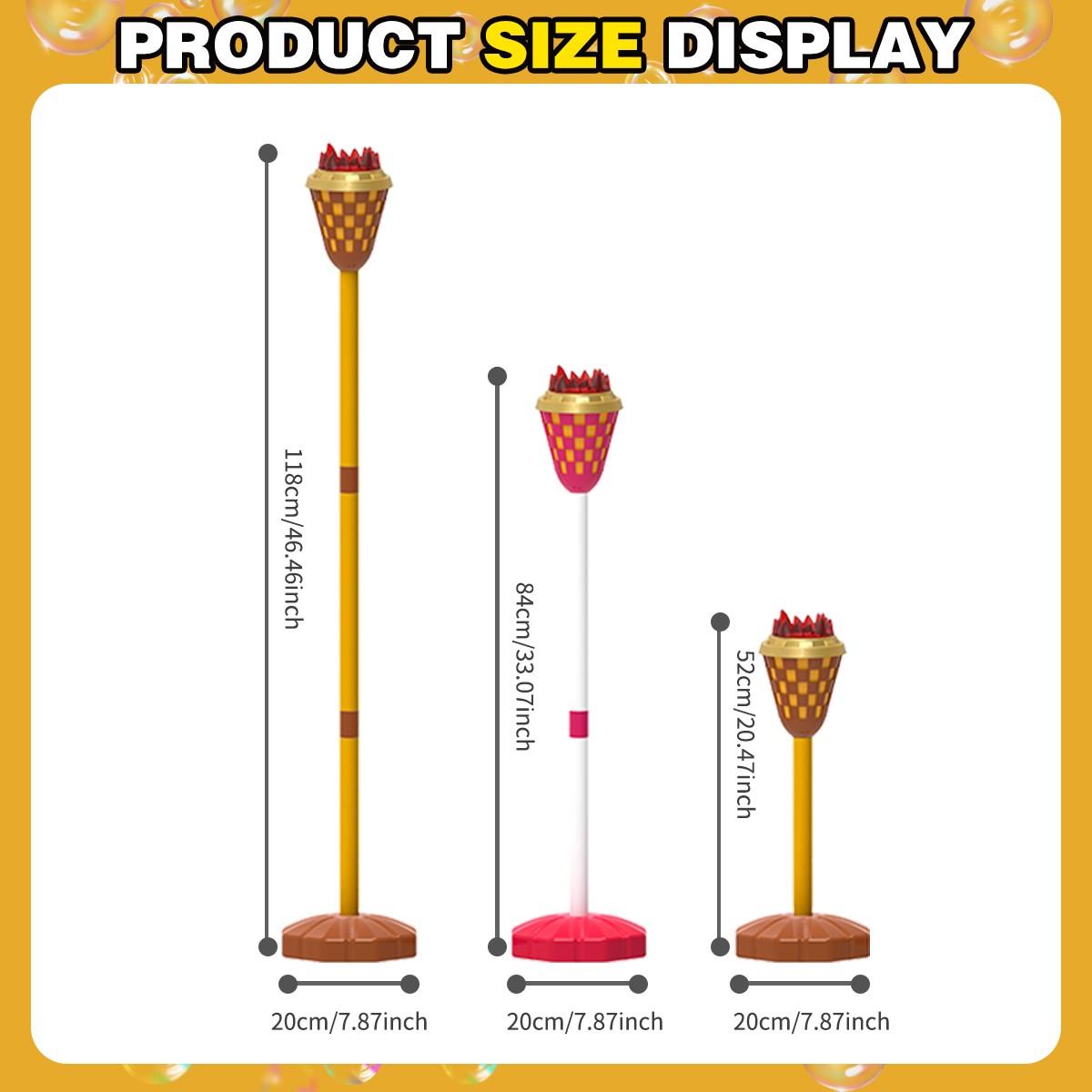 Simulated Torch Bubble Machine with 1 Bottle 100ML Bubble Liquid, Adjustable Height, Light Sound Effect, Handheld Standing Dual Use