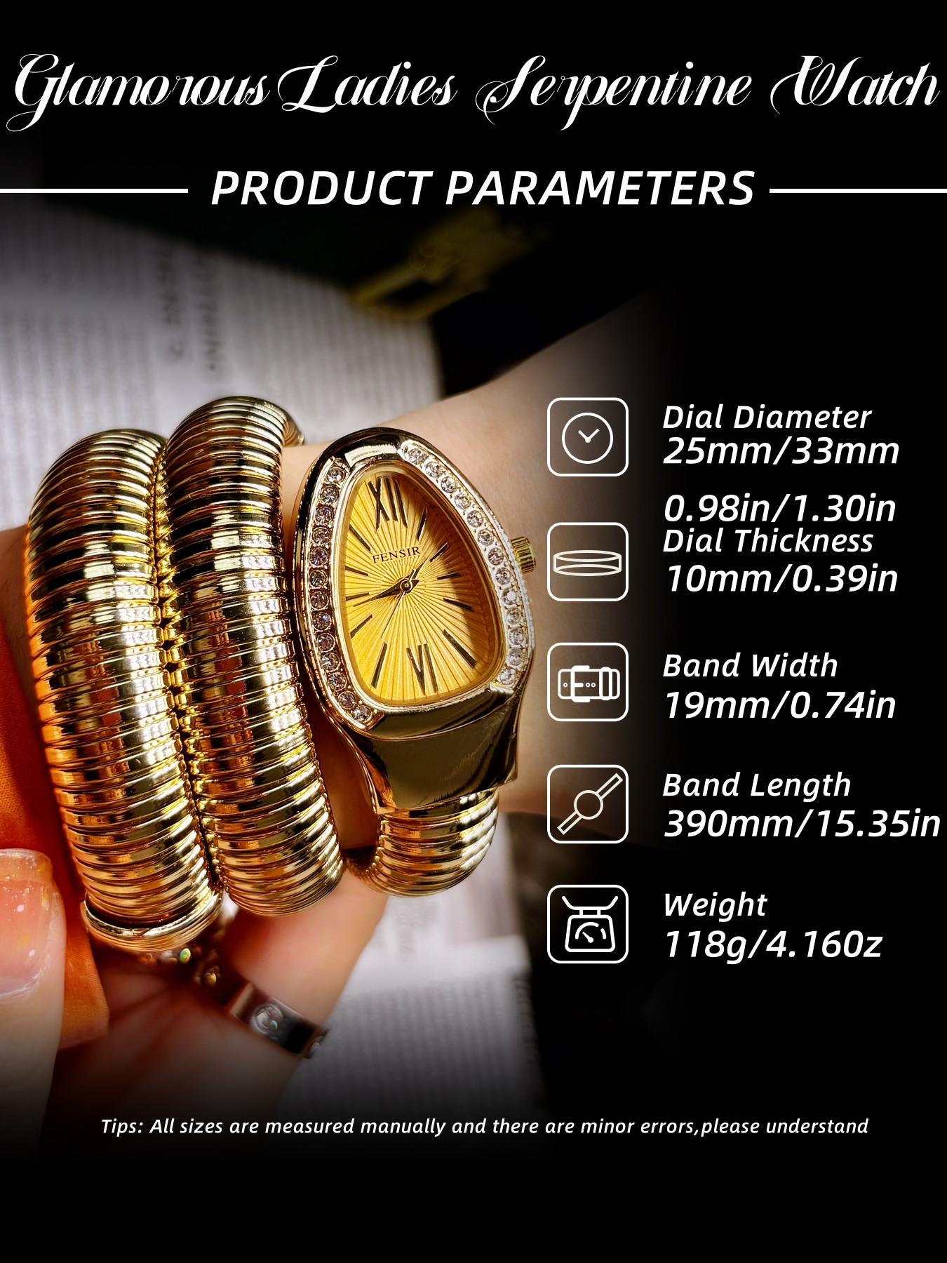 French Vintage Snake Bracelet Watch, Full Diamond Bezel, Roman Numerals Dial, Elastic Steel Band, Elegant Daily Wear, Business & Date Watch