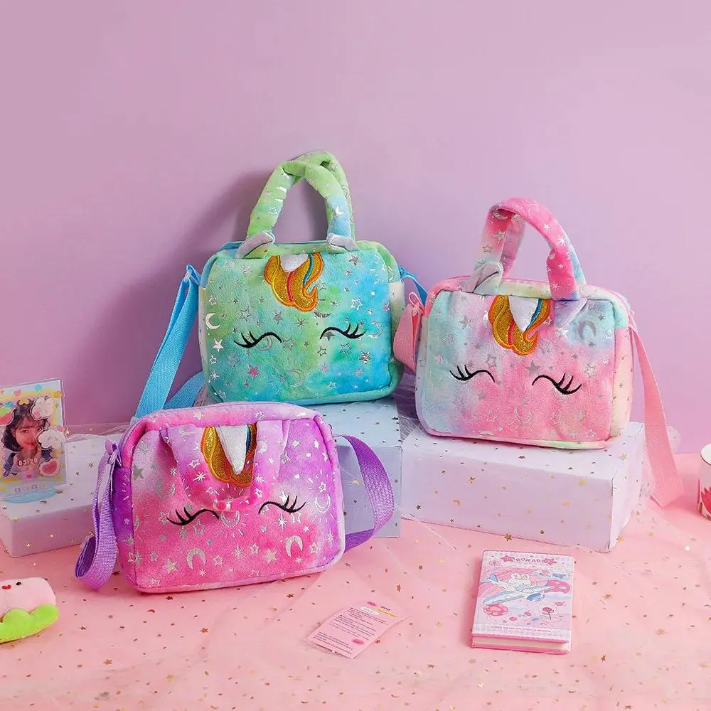 Baby Stuff Fashion Bag Unicorn Tie-Dye Plush Shoulder Bag Cute Shoulder Storage Bag Colorful Girly Crossbody Bag