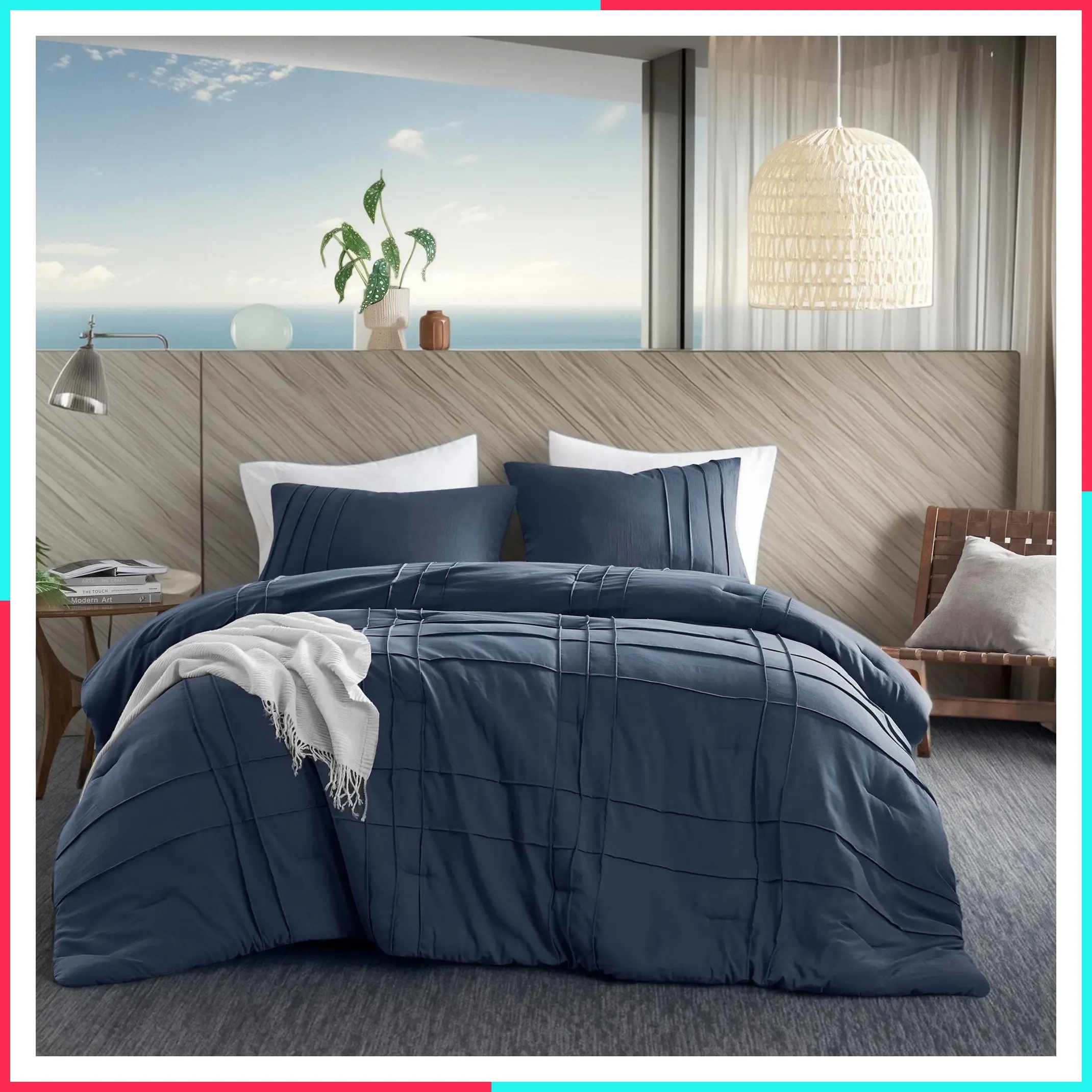 Pintuck Pleated Comforter Set - 2/3 Pieces All Season Lightweight Pre-Washed Microfiber Bedding for Twin Full Queen King Cal King, Extra Soft with Shams, Grey Neutral White Sage Blush Blue Grey Black Silver Valentine's