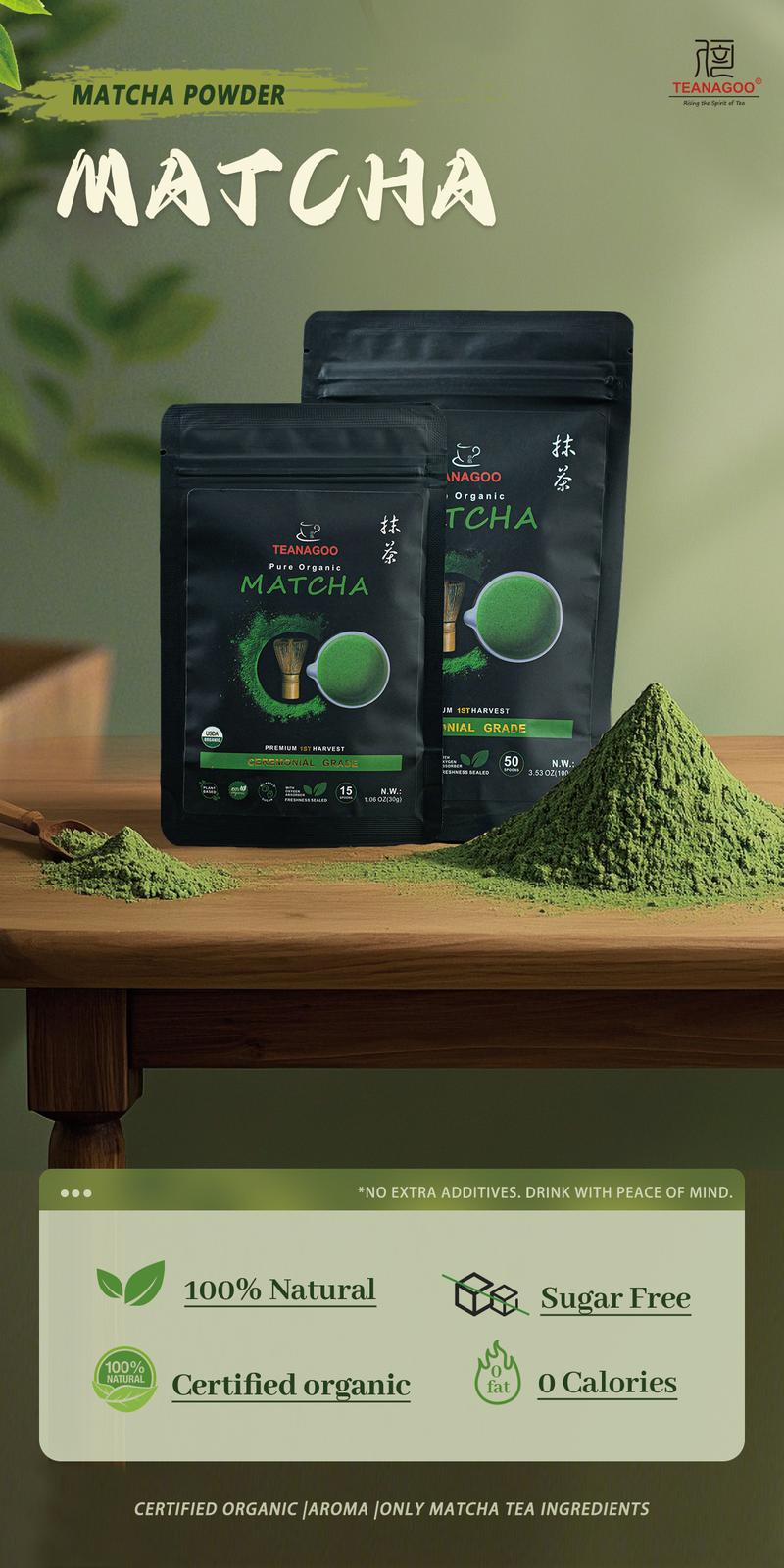 TEANAGOO Ceremonial Grade Matcha Powder Premium First-Harvest USDA Organic Unsweetened No Additives for Latte Daily Beverage or Traditional Tea Ceremony Multiple  Healthy