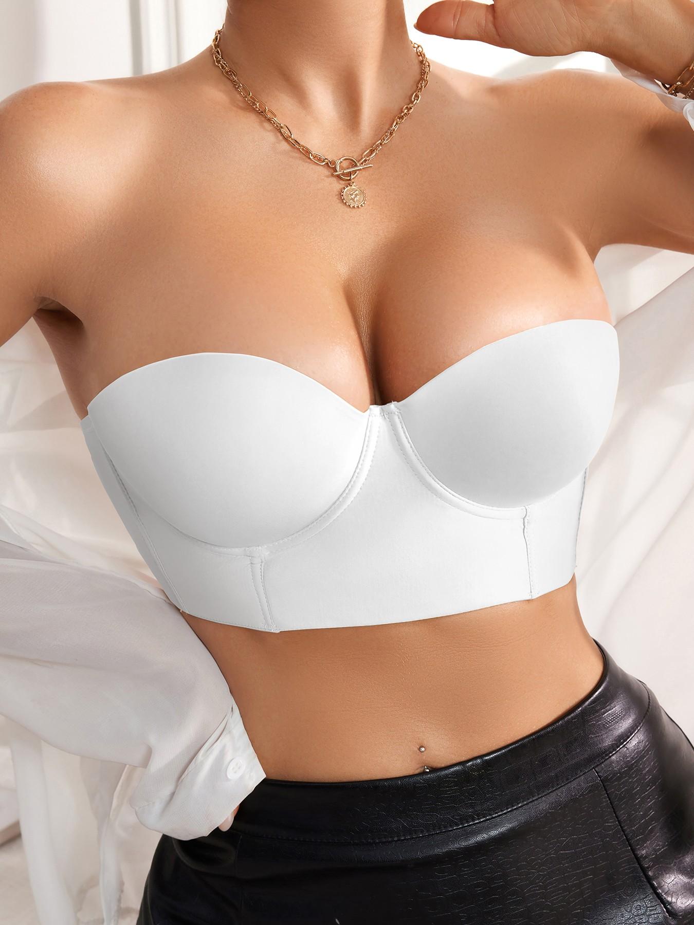 Women's Strapless Underwire Bralette, Underwire Bandeau Bra, Sexy Slim-Fitting Push-Up Tank Top, Medium Support, All Seasons Comfortable Lined Bras, Supportive Bra, Buckle