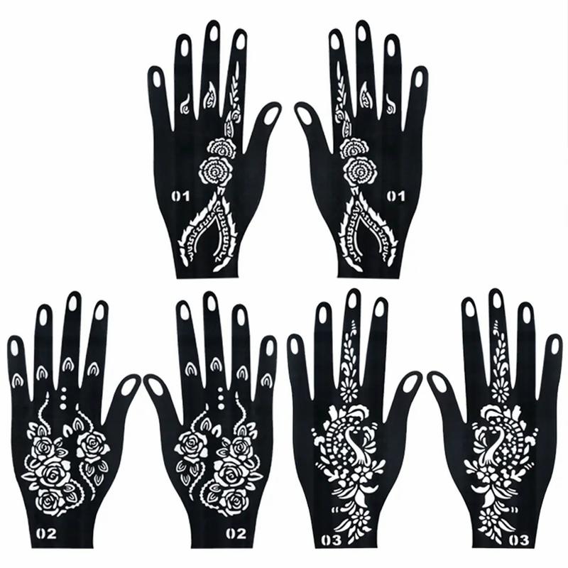 Henna Tattoo Paste Set, 3 Henna Pastes + 6 Temporary Tattoo Stencils, Waterproof Henna Tattoos for Body Art & Nail Designs