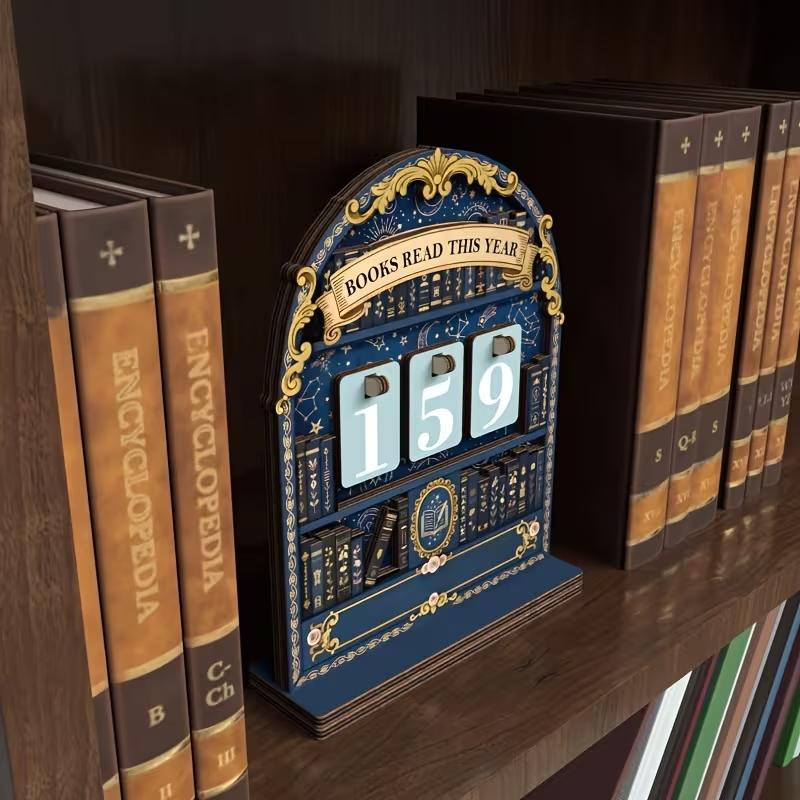 Wooden Vintage Book Reading Tracker, Track Up to 999 Books, DIY Text Base, Office Bookshelf Decor, Vintage Home Decor, Gift for Readers Teachers Writers, Ornaments