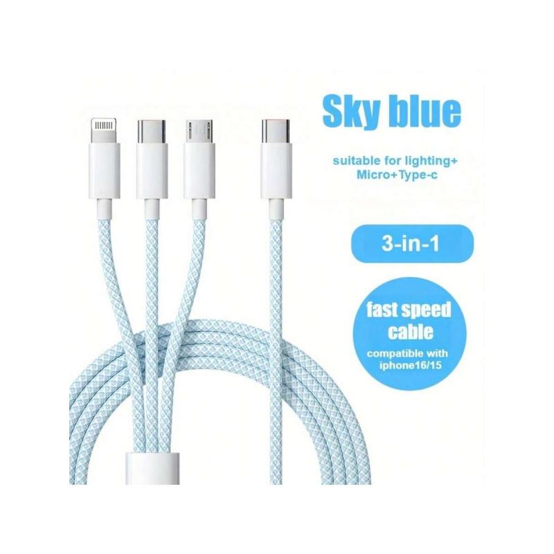 Typec 3-in-1 USB Cable, Super Fast Charging, Pd & USB-C to Type-C Cord, Car Charging Cable for Iphone16/15/14/13, Braided Fast Charge Data Cable Type-C to Lightning & Android Pd Interface Fast Charging Function