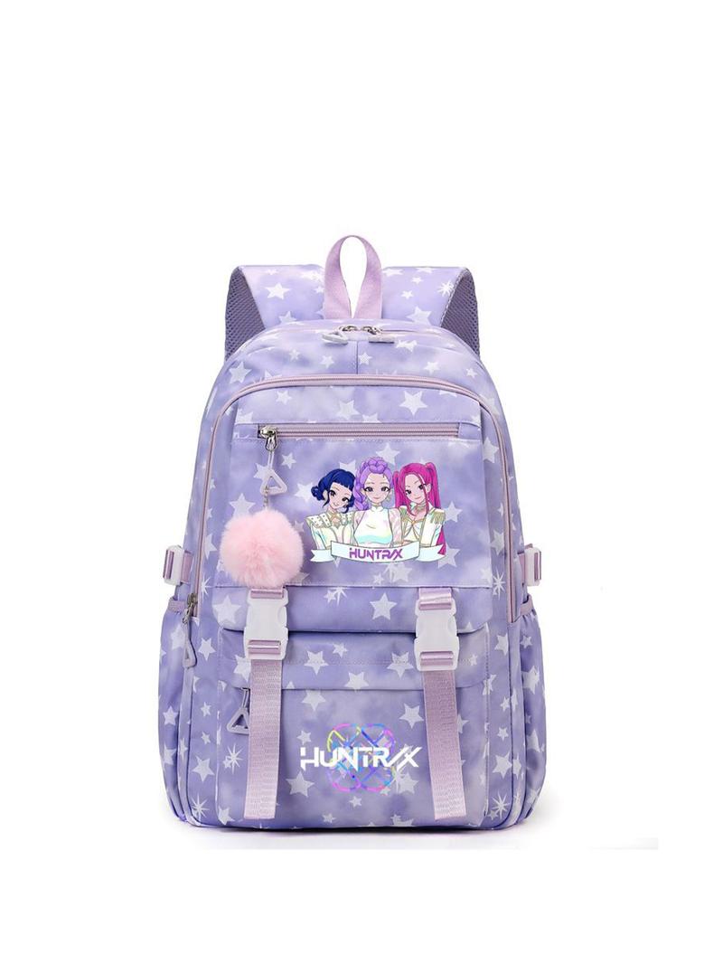 1pc  Backpack solid color women's backpack kpop witch hunting group star print zipper closure fashionable and versatile casual trend suitable for students going to school, campus, going out to work, traveling women's backpack Trendy Backpack