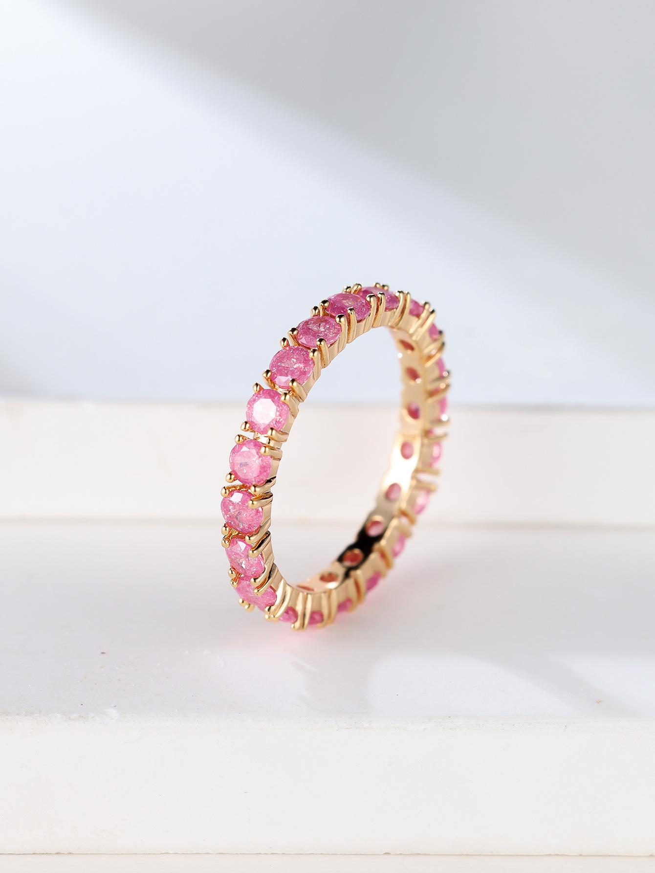 French-style vintage champagne gold ice flower zirconia ring with full-set diamonds