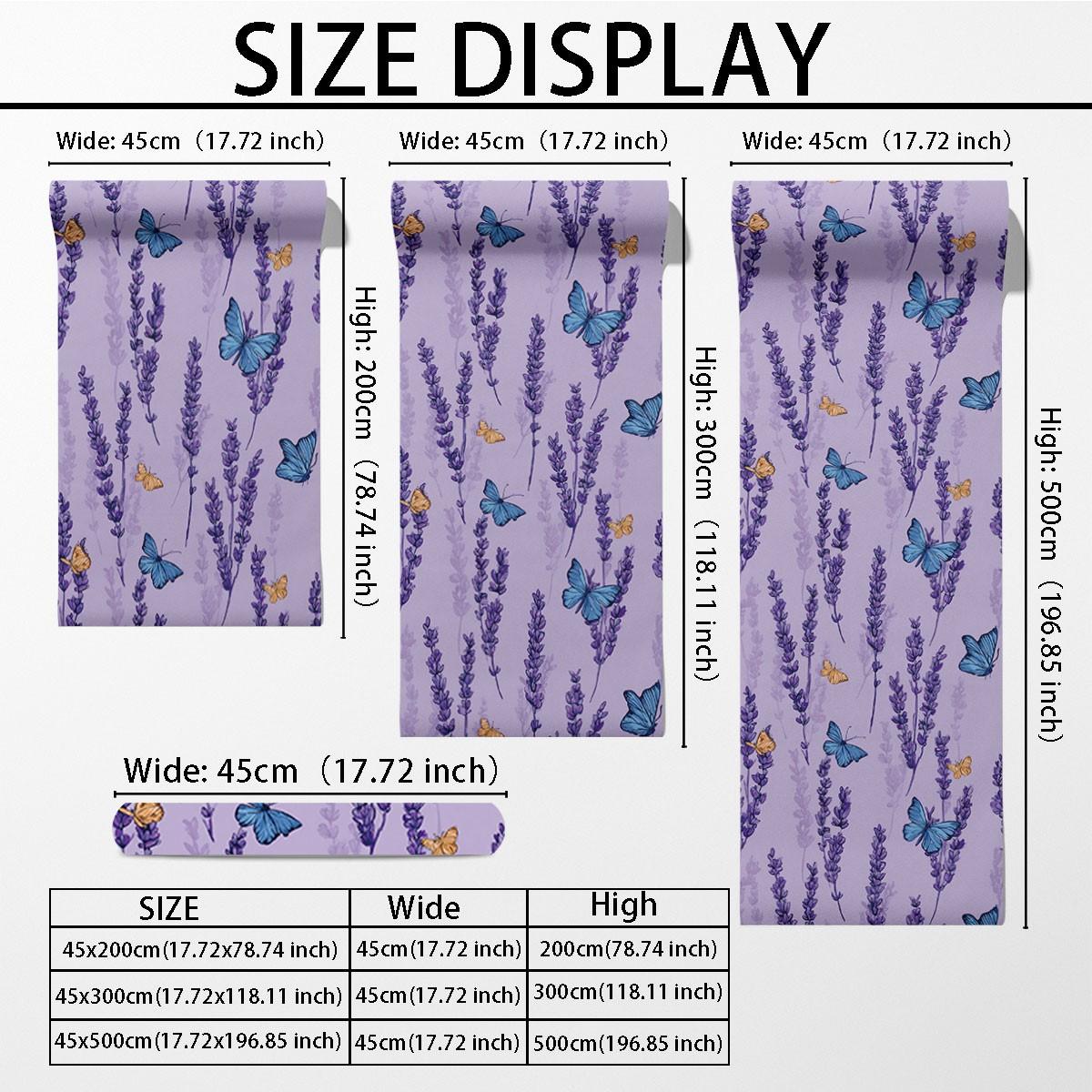1pc romantic lavender butterfly element printed PVC wallpaper, with adhesive backing for peel-and-stick application, suitable for covering dirty or messy walls, renovating old walls, and home decoration; suitable for all room walls, can be used as a gift