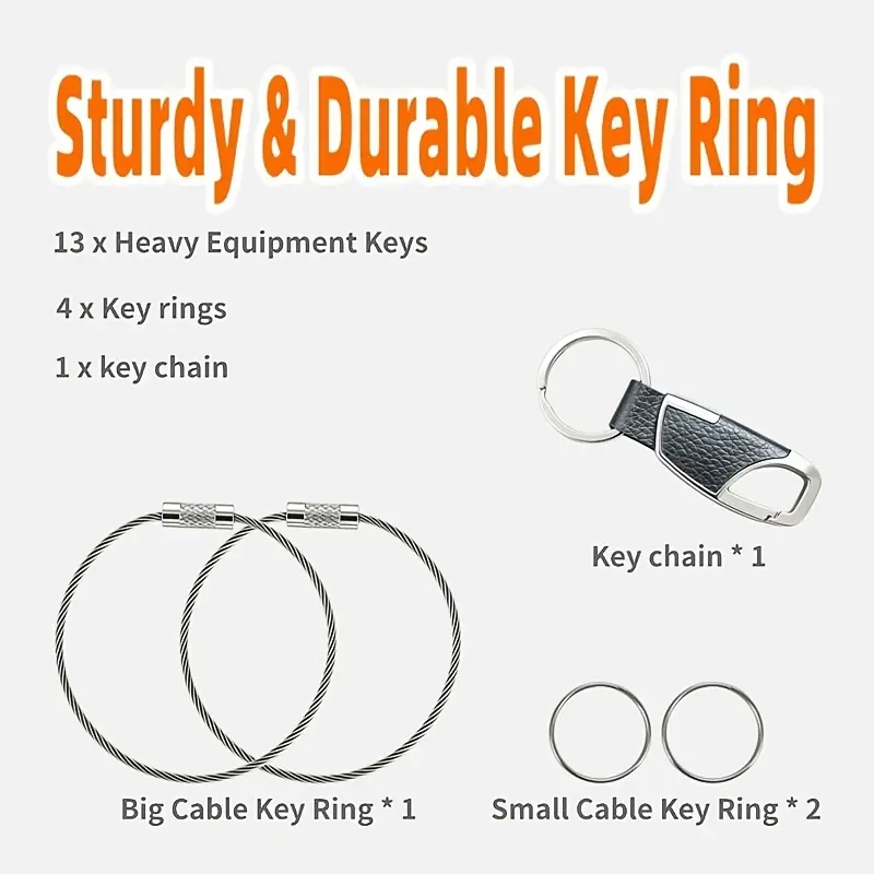 18PCS Universal Heavy Equipment Ignition Key Set – Multi-Model Construction Machinery Start Keys (Includes Key Fob and Ring) – Suitable for Excavators, Loaders, Forklifts, and Tractors