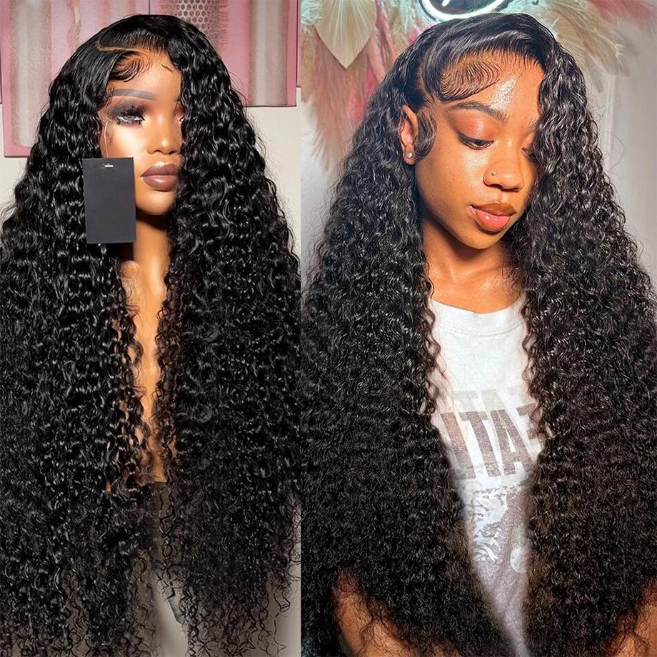 Bling Hair 32inch Kinky Curly Lace Front Wigs Human Hair Pre Plucked 180% Density 13x4 13x6 HD Transparent Lace Frontal Curly Wigs Human Hair Deep Curly Human Hair Wigs For Women Natural Black