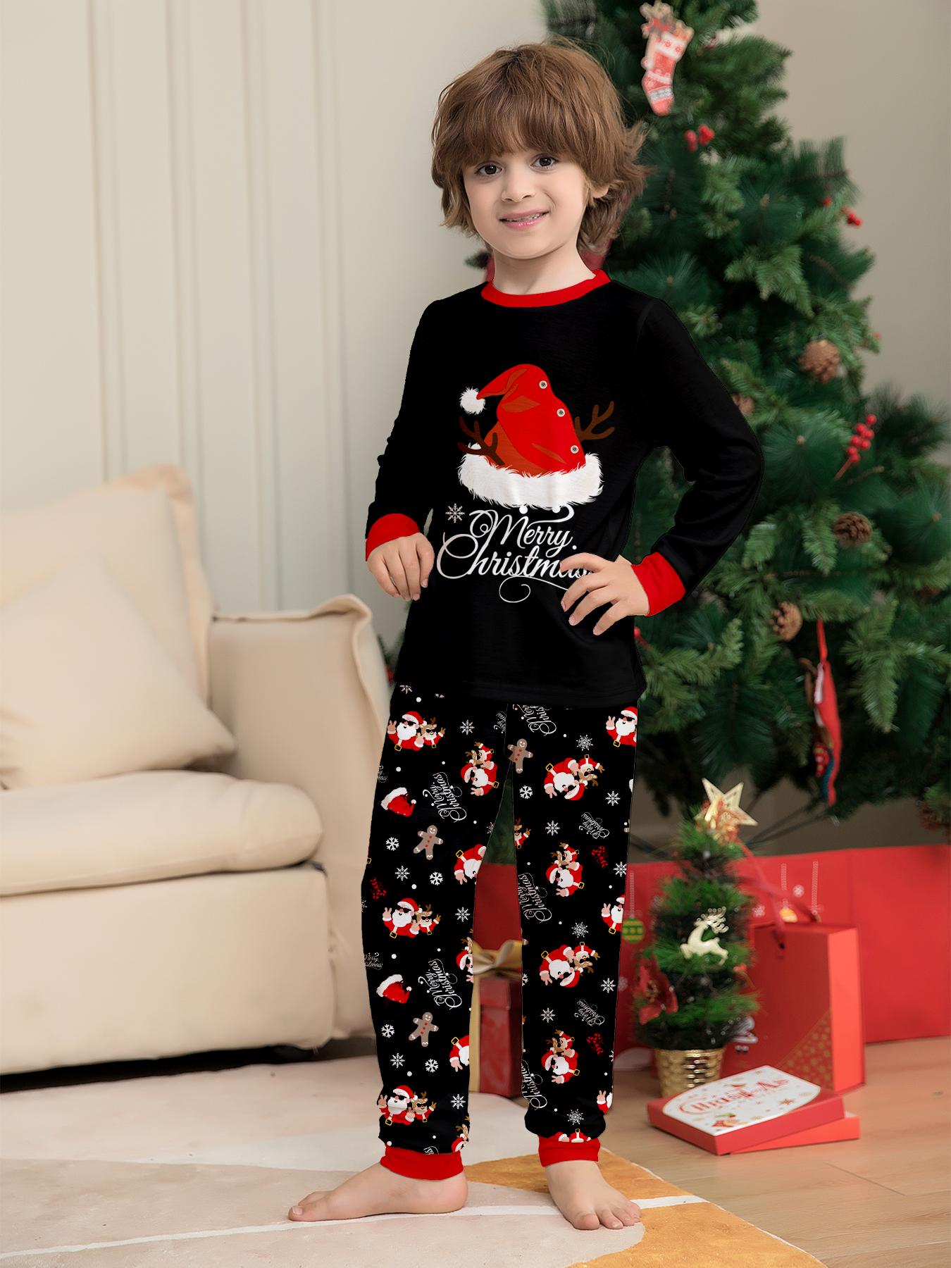 Matching Family Christmas Long Sleeve Pajama Set, Matching Outfits for Adults & Kids, Color Block Cuffed Loungewear, Couple & Family Matching Sleepwear, Color Contrast Raglan Sleeve Xmas Family PJs, Soft Comfy Home Wear for Families of 3 or 4