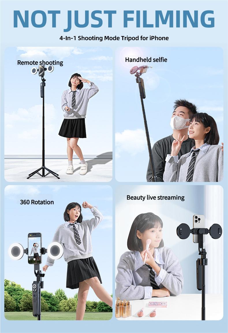 Auto Face Tracking Tripod for iPhone with 2 Fill Lights,360 Rotation Selfie Stick,70" Phone Stand with Rechargeable Remote Control for TikTok Vlog Video Recording,Tripod for GoPro/Camera/Ring Light