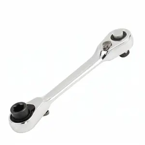 Silver Ratchet Wrench 1/4 Inch Mini Double Headed 72 Tooth Drive Socket (Bits Not Included), Ratchet Set Rotator Practical Accessories Tool, 5 Degrees Quick Install Release-YY1