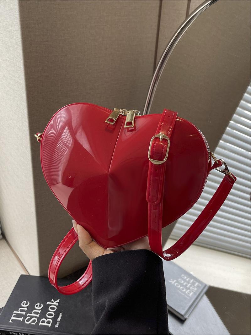 Elegant Heart-Shaped Shoulder Bag for Women, Glossy Design Crossbody Purse, Perfect for Shopping, Stylish Ladies' Accessory, Elegant Bags